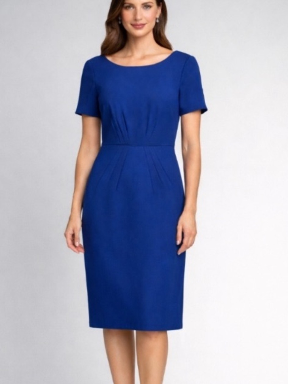 Tahari Royal Blue Midi Sheath Dress – Pleated Waist Size - Picture 1 of 9